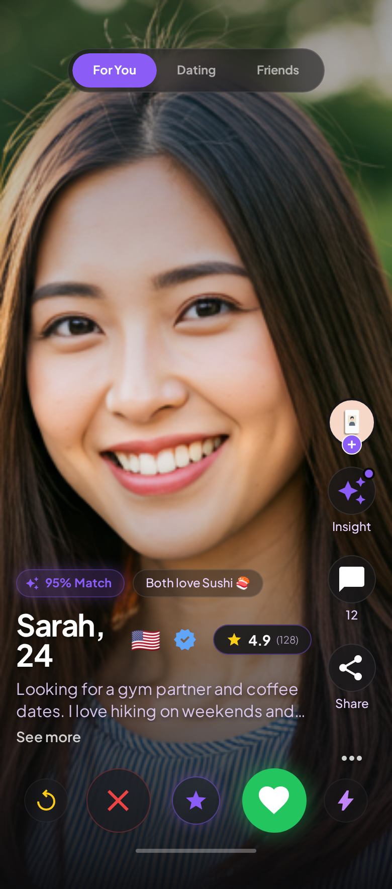 Mintz Match For You profile screen preview